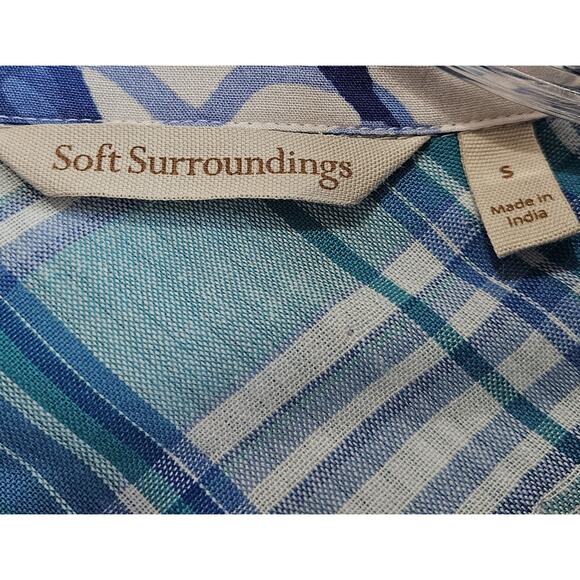 SOFT SURROUNDINGS Size S Aramie Shirt Plaid Front Peacock Back Button Up Blue 38 - Picture 4 of 10